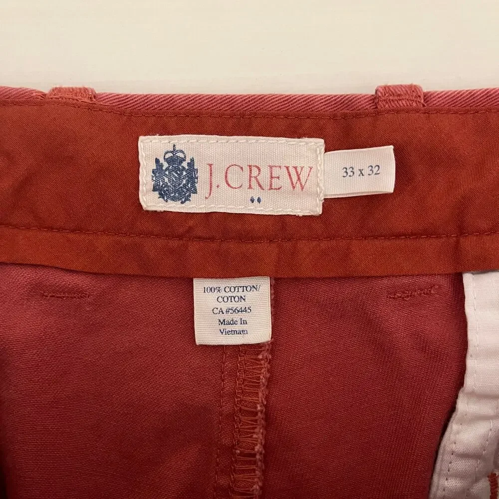 J Crew Mens Chino Pants 33x31 Nantucket Red‎ Cotton Straight Leg Preppy Office